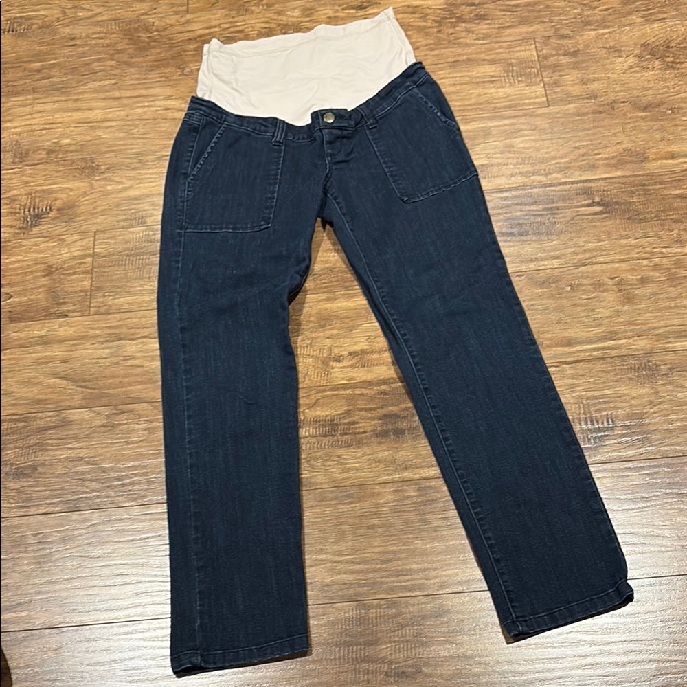 Thyme Maternity dark wash denim jeans with belly band attached size medium